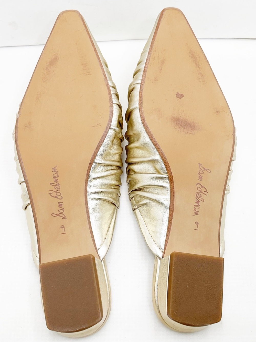 {Sam Edelman} Julia Metallic Gold Pointed Toe Mules - Picture 9 of 14